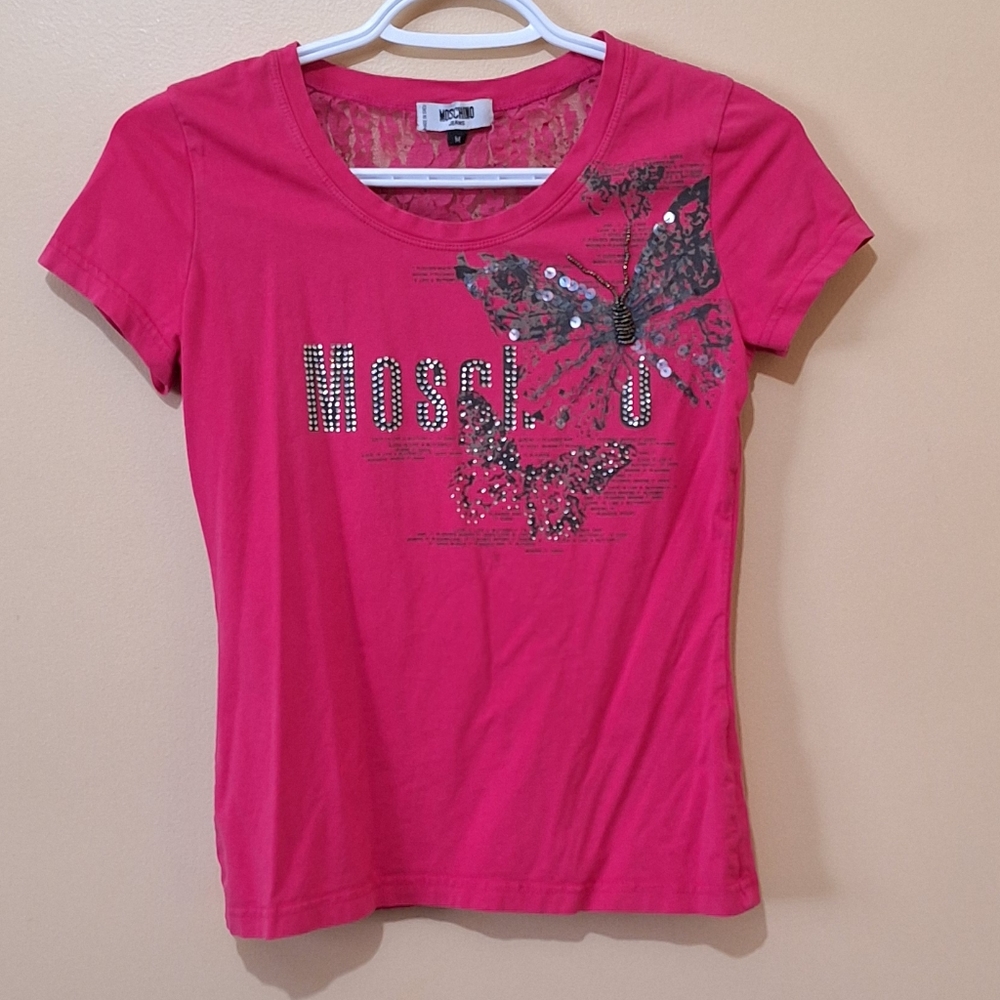 Moschino Jeans Pink Embellished Tshirt